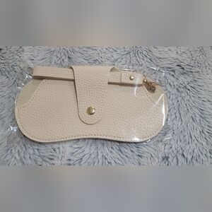 Cream Pebbled Leatherette Sunglasses Pouch with Snap Closure